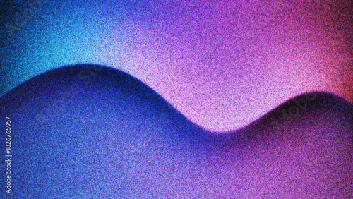 Vibrant flowing gradient in rich violet blue pink tones forms smooth abstract wave covered with film grain texture created from thousands of individual dots. Elegant abstract wave for modern visuals