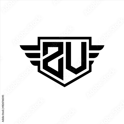ZV Logo vector image of initial shield with wing outline and simple shield