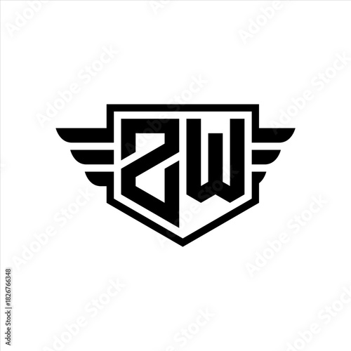 ZW Logo vector image of initial shield with wing outline and simple shield