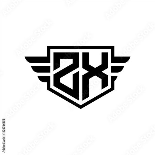 ZX Logo vector image of initial shield with wing outline and simple shield