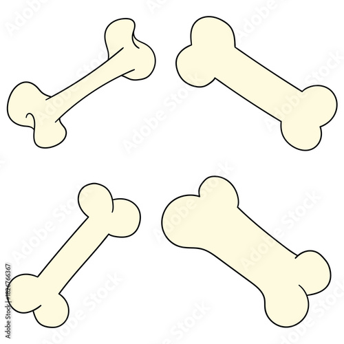 Hand-drawn cartoon set of bones on a white background.