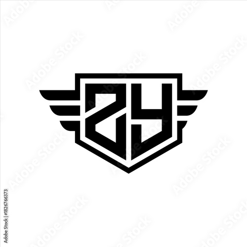 ZY Logo vector image of initial shield with wing outline and simple shield