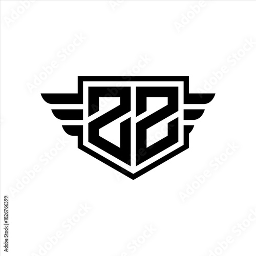 ZZ Logo vector image of initial shield with wing outline and simple shield