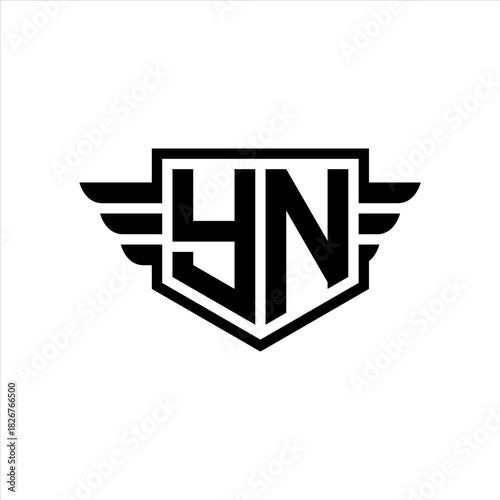 YN Logo vector image of initial shield with wing outline and simple shield