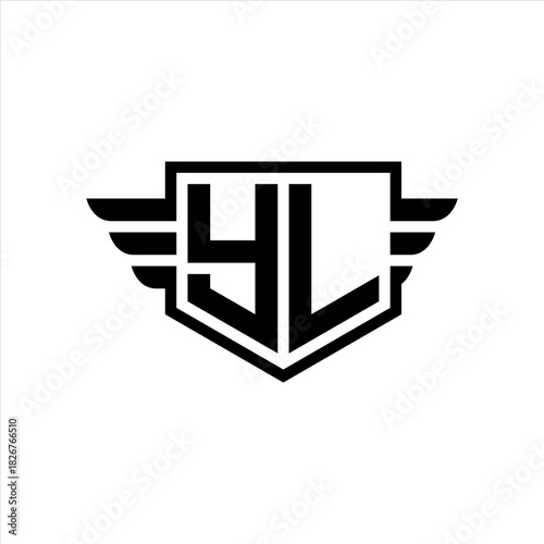 YL Logo vector image of initial shield with wing outline and simple shield