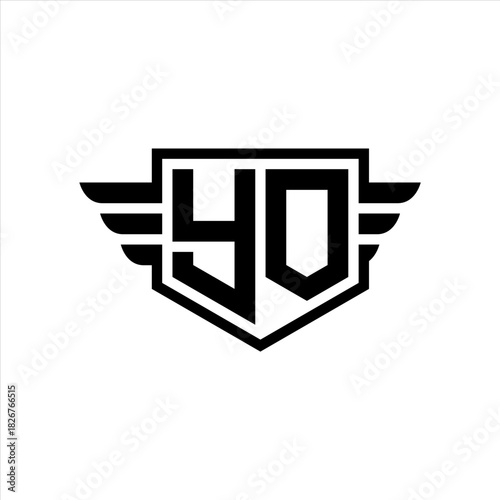 YO Logo vector image of initial shield with wing outline and simple shield