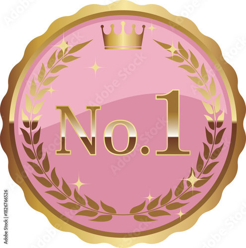 高級感のあるメルヘンなNo.1エンブレム　ピンク＆ゴールド