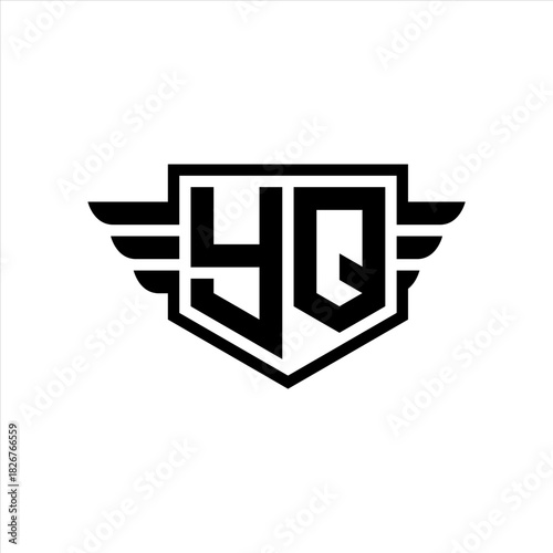 YQ Logo vector image of initial shield with wing outline and simple shield