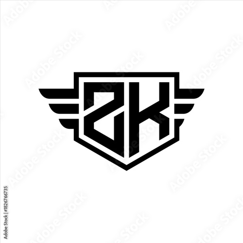 ZK Logo vector image of initial shield with wing outline and simple shield