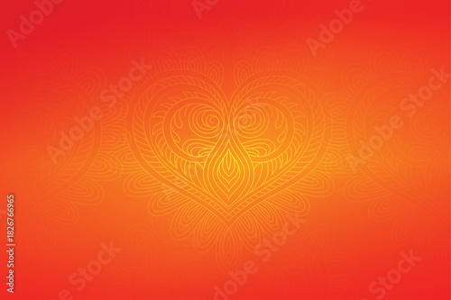 Decorative vector illustration ornate heart pattern symmetrical background vibrant orange red gradient