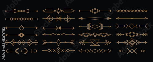 art deco divider header set, elegant golden geometric retro frames for wedding invitation card design, 1920s style, vector ornamental elements perfect for invitations, stationery, and vintage graphic 