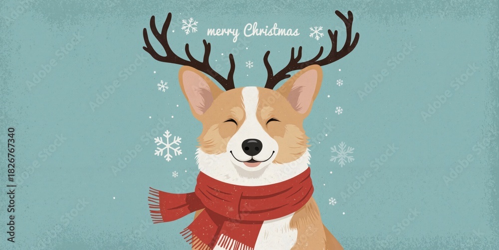 Fototapeta premium a corgi wearing a christmas hat and scarf