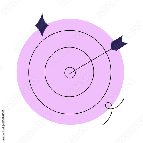 A simple dartboard with an arrow in doodle style. Goal achievement concept vector illustration