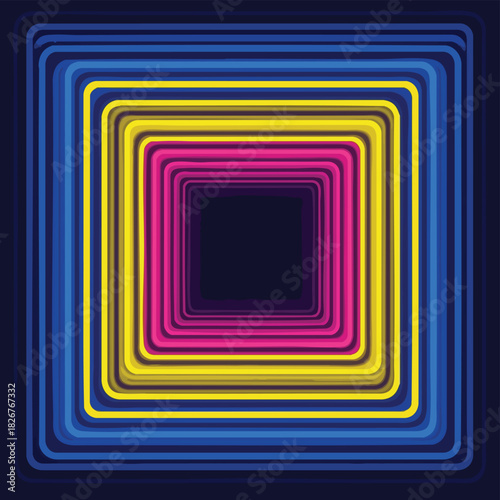 Abstract geometric design features concentric squares in vibrant colors, creating a visually captivating and modern artistic composition.