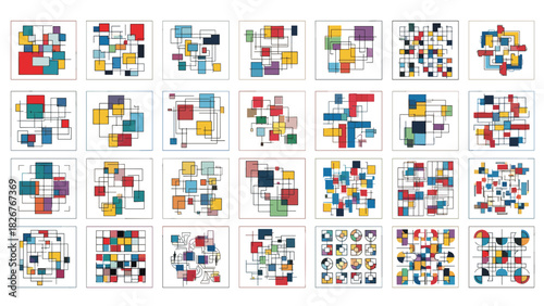 Abstract geometric composition with colorful squares and rectangles on