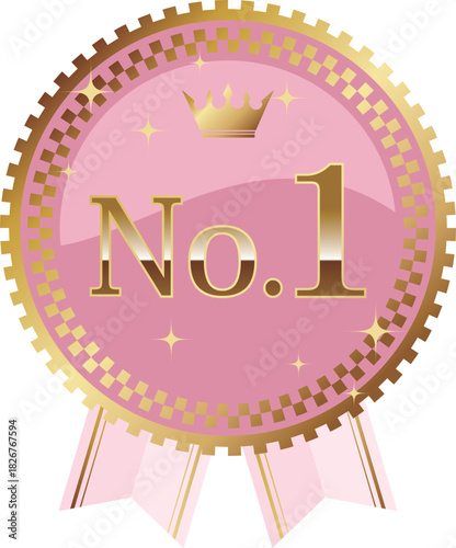 高級感のあるメルヘンなNo.1エンブレム　ピンク＆ゴールド