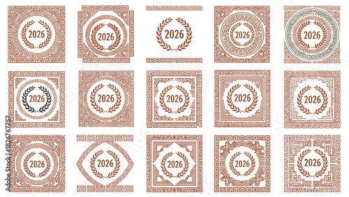 Collection of decorative frames and borders with the year 2026