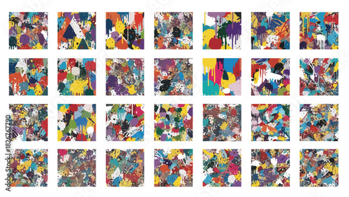 Abstract colorful paint splatters on a