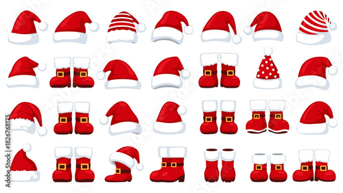 Collection of santa hats and boots