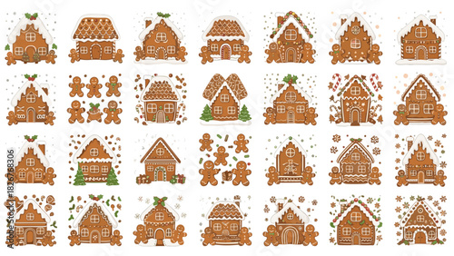 Collection of gingerbread houses and people