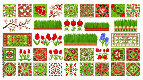 Collection of traditional persian nowruz symbols and patterns