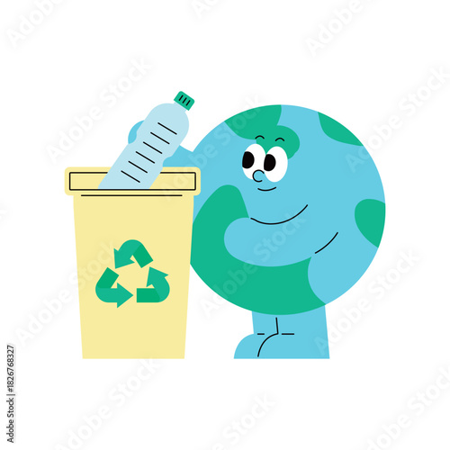 Earth Character Recycling a Plastic Bottle for a Sustainable Future