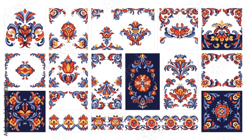 Collection of traditional ornamental floral patterns and borders