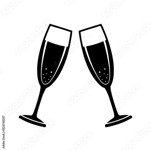 Two Champagne Glasses Clinking Together Anniversary Kit Silhouette Minimal And Simple White Background Only