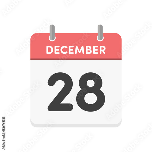 12月28日･December 28の日めくりカレンダーのアイコン - 12/28の日付入り英語の暦
