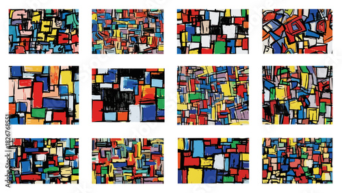 Abstract geometric composition with colorful rectangles and squares