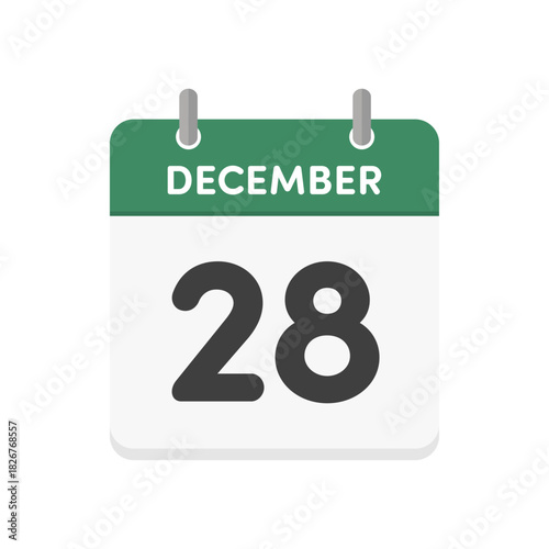 12月28日･December 28の日めくりカレンダーのアイコン - 12/28の日付入り英語の暦