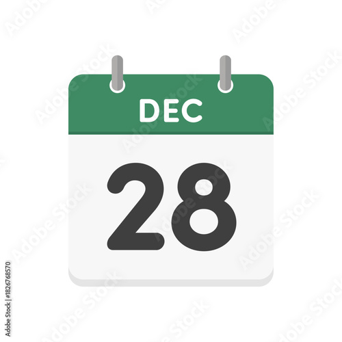 12月28日･DEC 28の日めくりカレンダーのアイコン - 12/28の日付入りの緑色の英語の暦