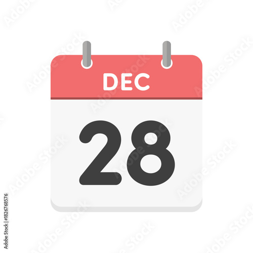 12月28日･DEC 28の日めくりカレンダーのアイコン - 12/28の日付入りの赤い色の英語の暦