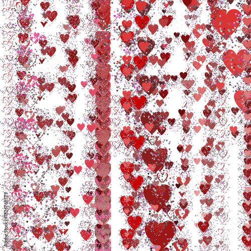 Heart red and white background arranged randomly and untidy