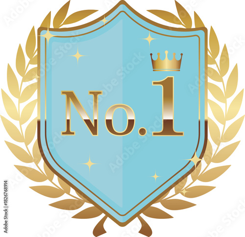 高級感のあるメルヘンなNo.1エンブレム　ブルー＆ゴールド