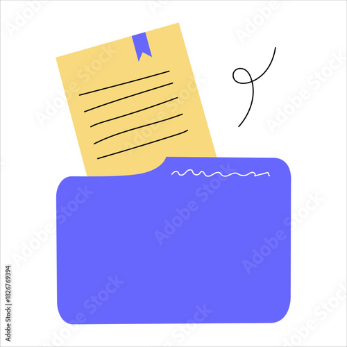 A folder with a document in doodle style. Vector illustration with an office work concept.