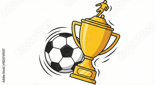Dynamic illustration of a golden soccer trophy and a football, symbolizing championship victory and athletic success on the field