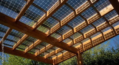 Solar Pergola with Bifacial Solar Panels, Midday Sunlight