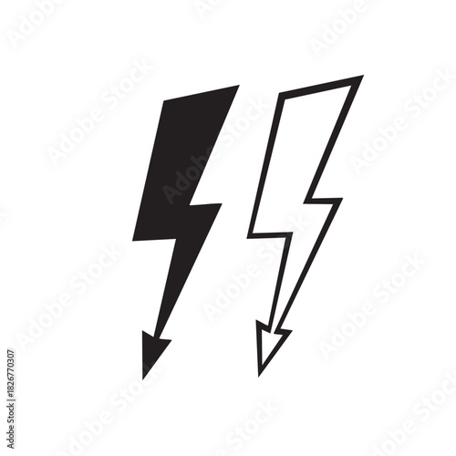 Free Download Black and white lightning bolt icons side by side on white background thunderbolt electricity - GFXLoad