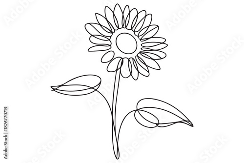 Minimalist sunflower outline one line drawing floral decorative vector illustration

