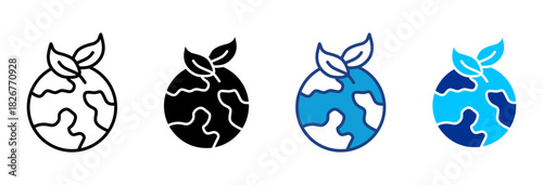 Planet Earth Icon Set Multiple Style Vector Illustration 