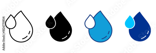 Water Drop Icon Set Multiple Style Vector Illustration 