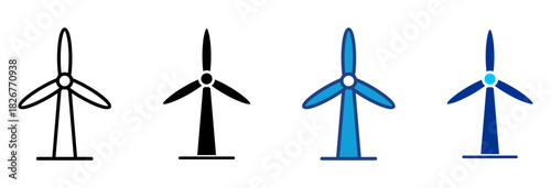 Wind Turbine Icon Set Multiple Style Vector Illustration 