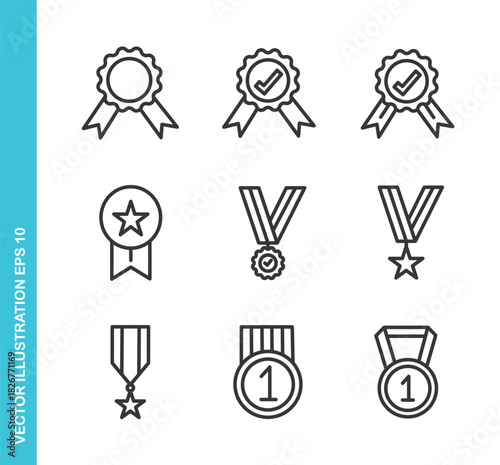 Set of Medal Icons. Thin Line Symbol Elements Collection.