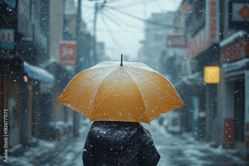 Wallpaper Mural Person in winter clothes admiring snowfall on festive Christmas street with urban lights made using generative ai Torontodigital.ca