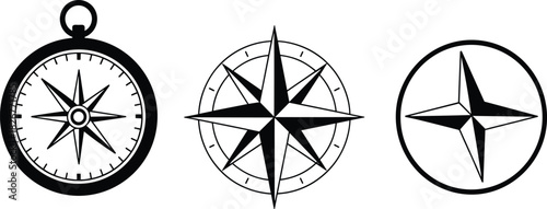 Compass rose icons, navigation symbols, directional graphics, vector design, map elements, travel emblems, geographic tools, orientation markers