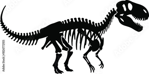 Tyrannosaurus rex skeleton silhouette dinosaur fossil ancient creature prehistoric icon vector