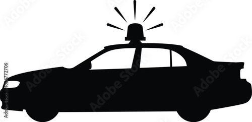 Silhouette of police car with flashing lights emergency service vehicle law enforcement concept vector