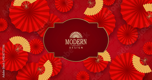 Exquisite textured design in red with isolated figured frame.