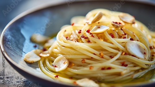 elegant spaghetti aglio e olio with garlic chili and glossy olive oil